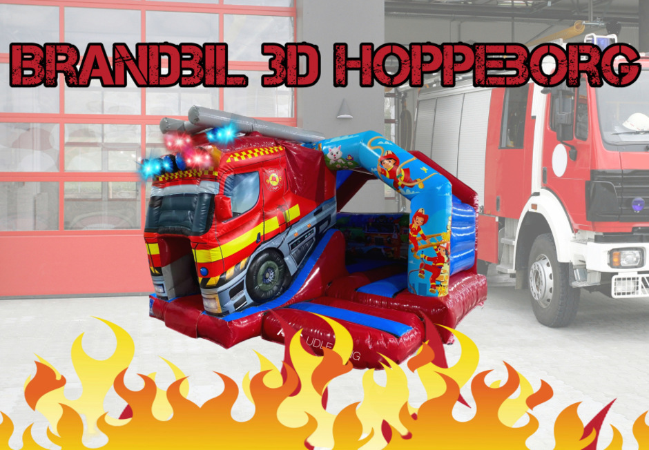 Brandbil 3D hoppeborg med slide 5x5 meter - Billede 2